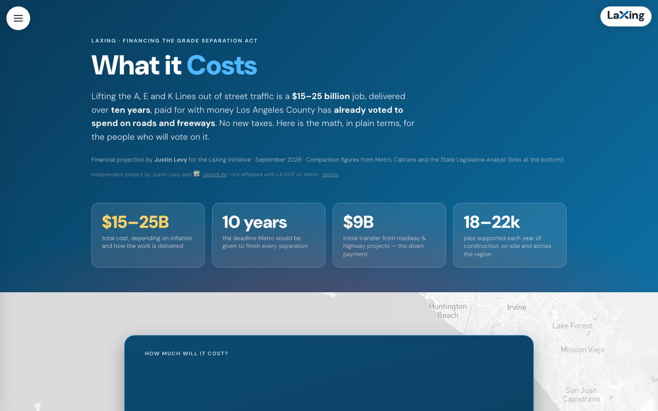 What it Costs on a desktop: the headline numbers over a map of Los Angeles