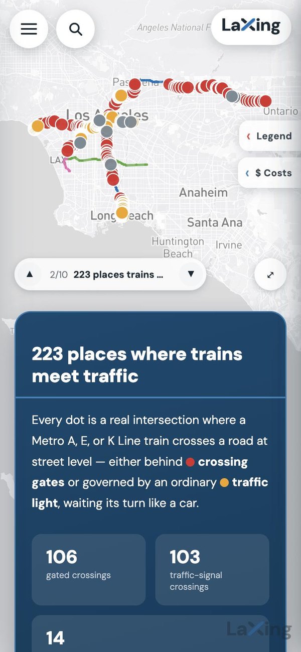 LaXing Story Map on a phone: the map fills the screen and the chapter card floats over it